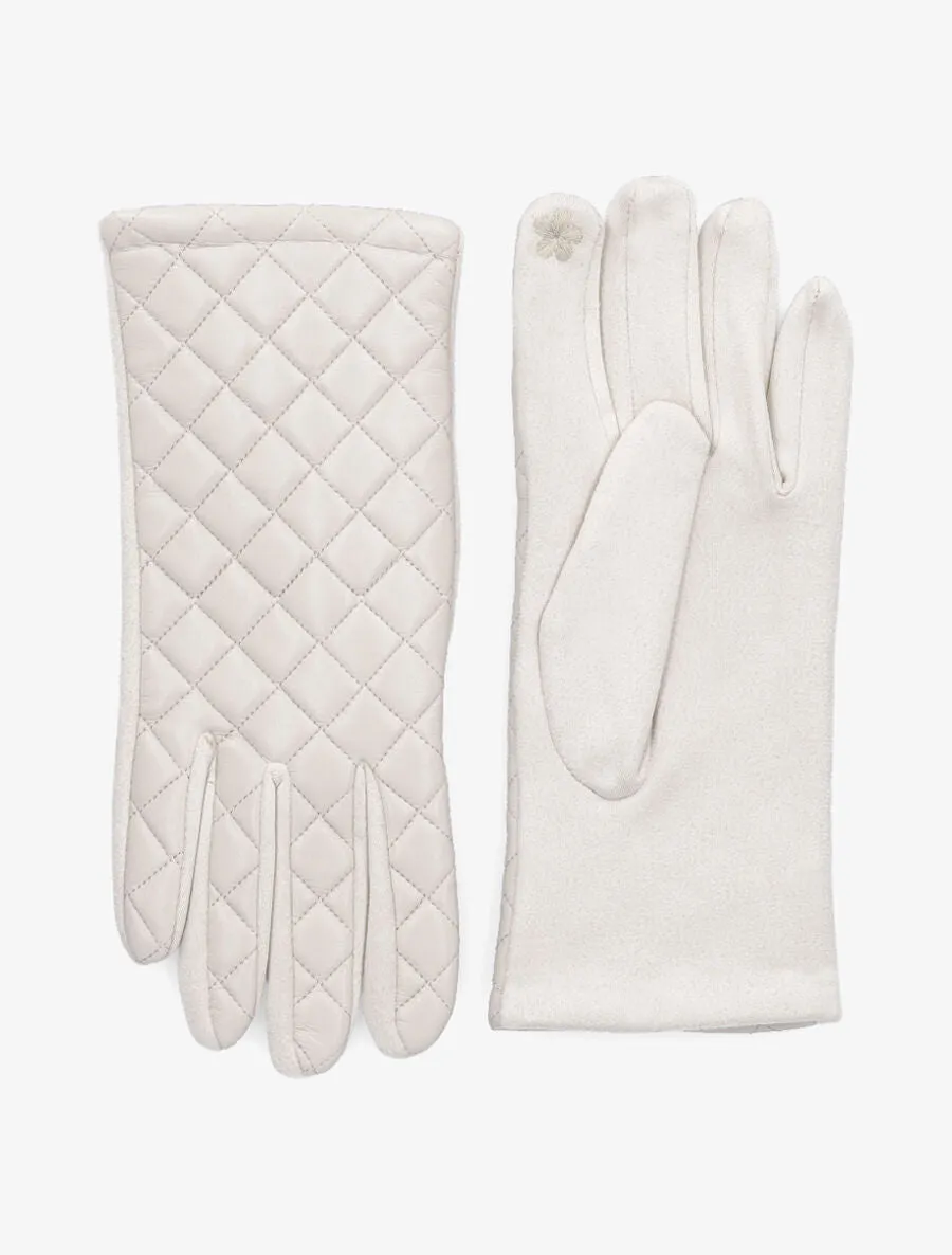 Gants en simili à motifs quadrillé - Beige