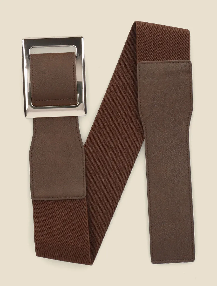 Ceinture élastiquée à boucle interlock - Marron
