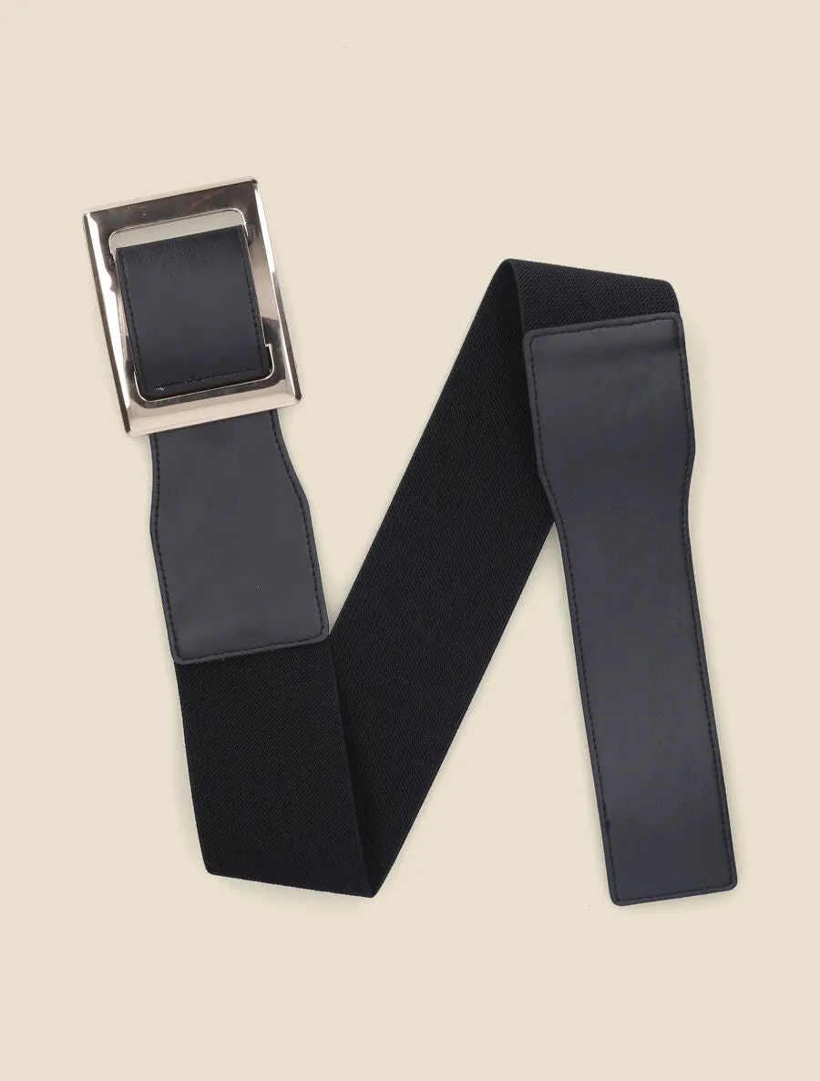 Ceinture élastiquée à boucle interlock - Noir