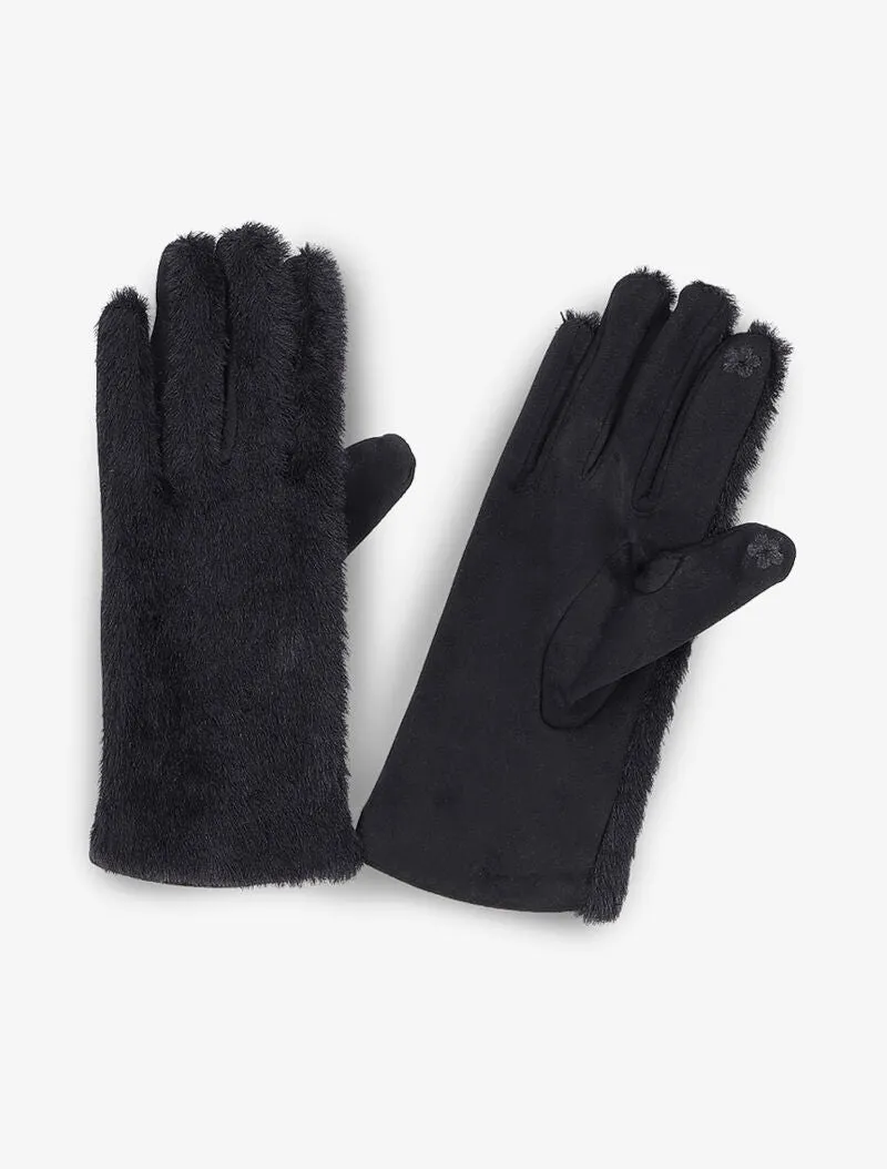 Gants en suédine et fausse fourrure - Noir