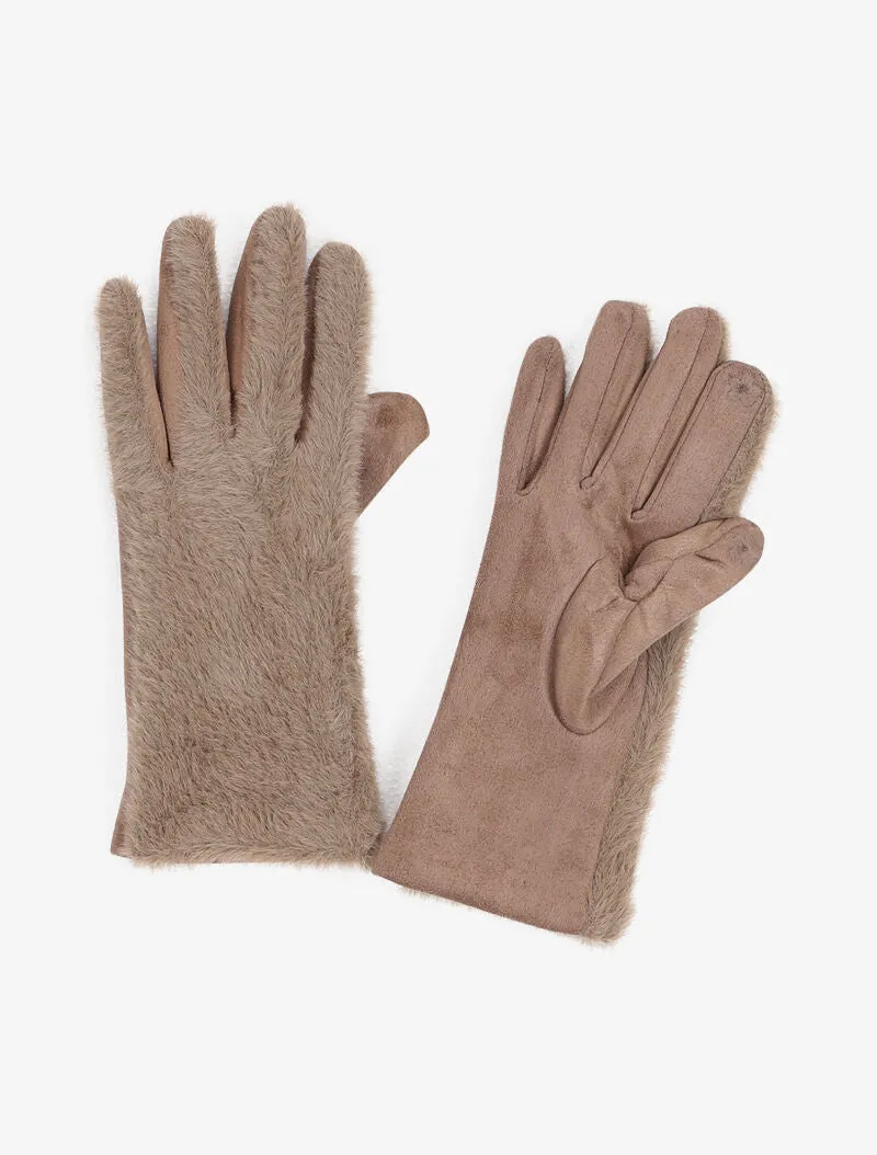 Gants en suédine et fausse fourrure - Taupe