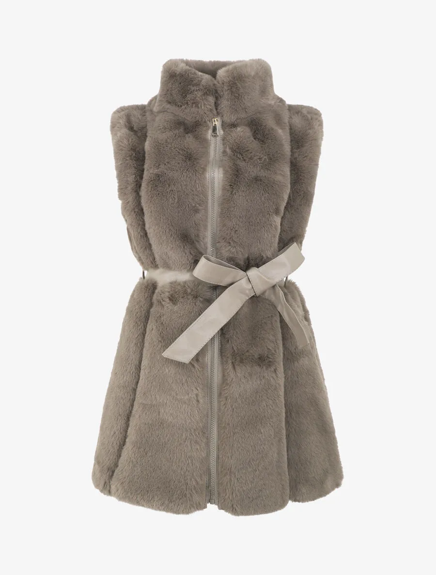 Veste longue ceinturée et zippée - Taupe