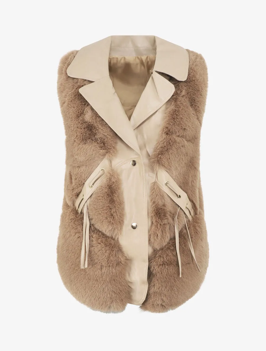 Veste bi-matière boutonnée - Taupe