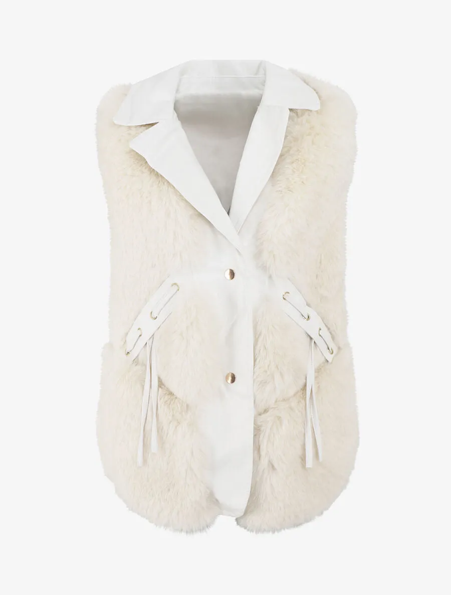 Veste bi-matière boutonnée - Blanc