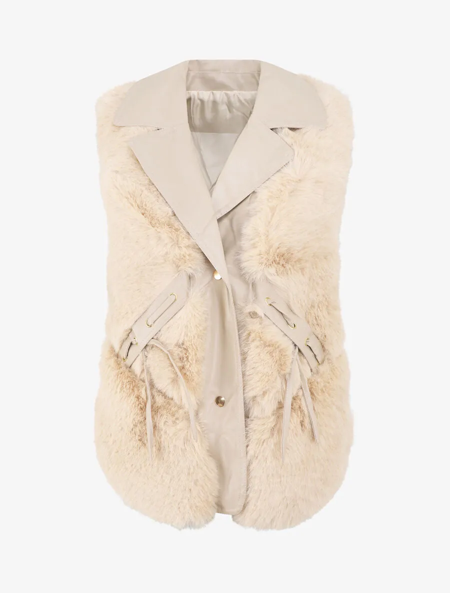 Veste bi-matière boutonnée - Beige