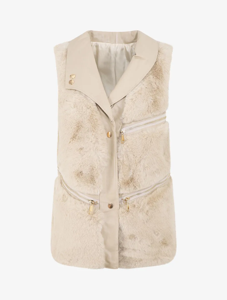 Veste sans manches à zips décoratifs - Beige