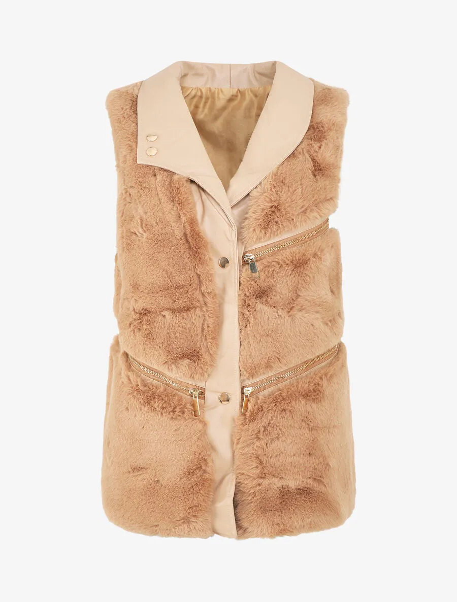 Veste sans manches à zips décoratifs - Camel