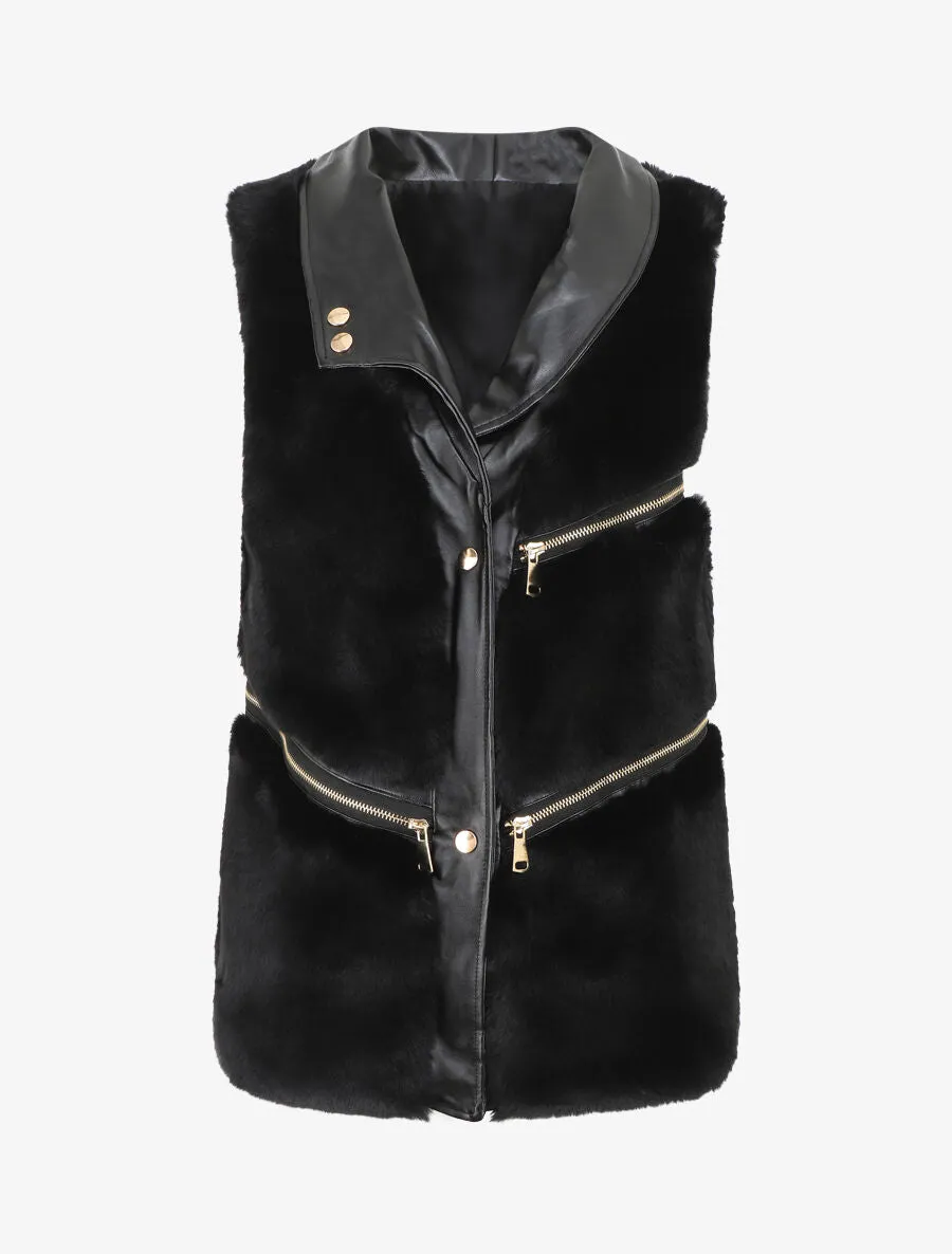 Veste sans manches à zips décoratifs - Noir