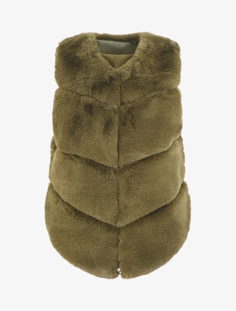 Veste sans manches en fausse fourrure - Kaki