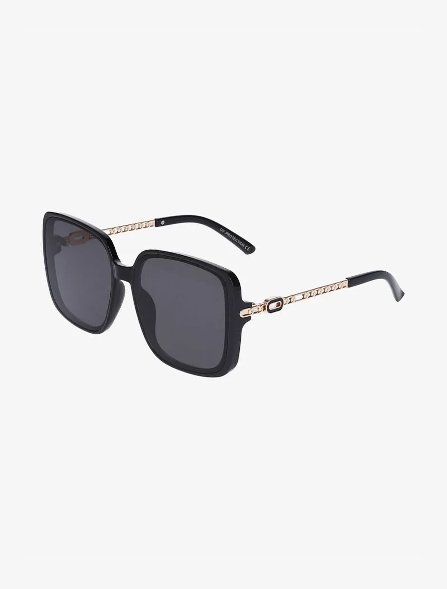 Lunettes de soleil oversize branches fantaisies - Noir