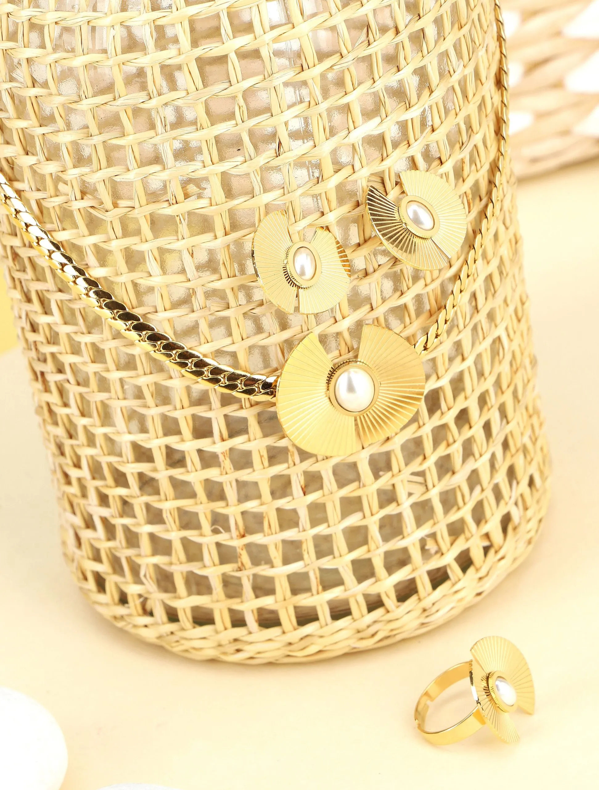 Parrure 3 sets ornés de perles blanches - Or