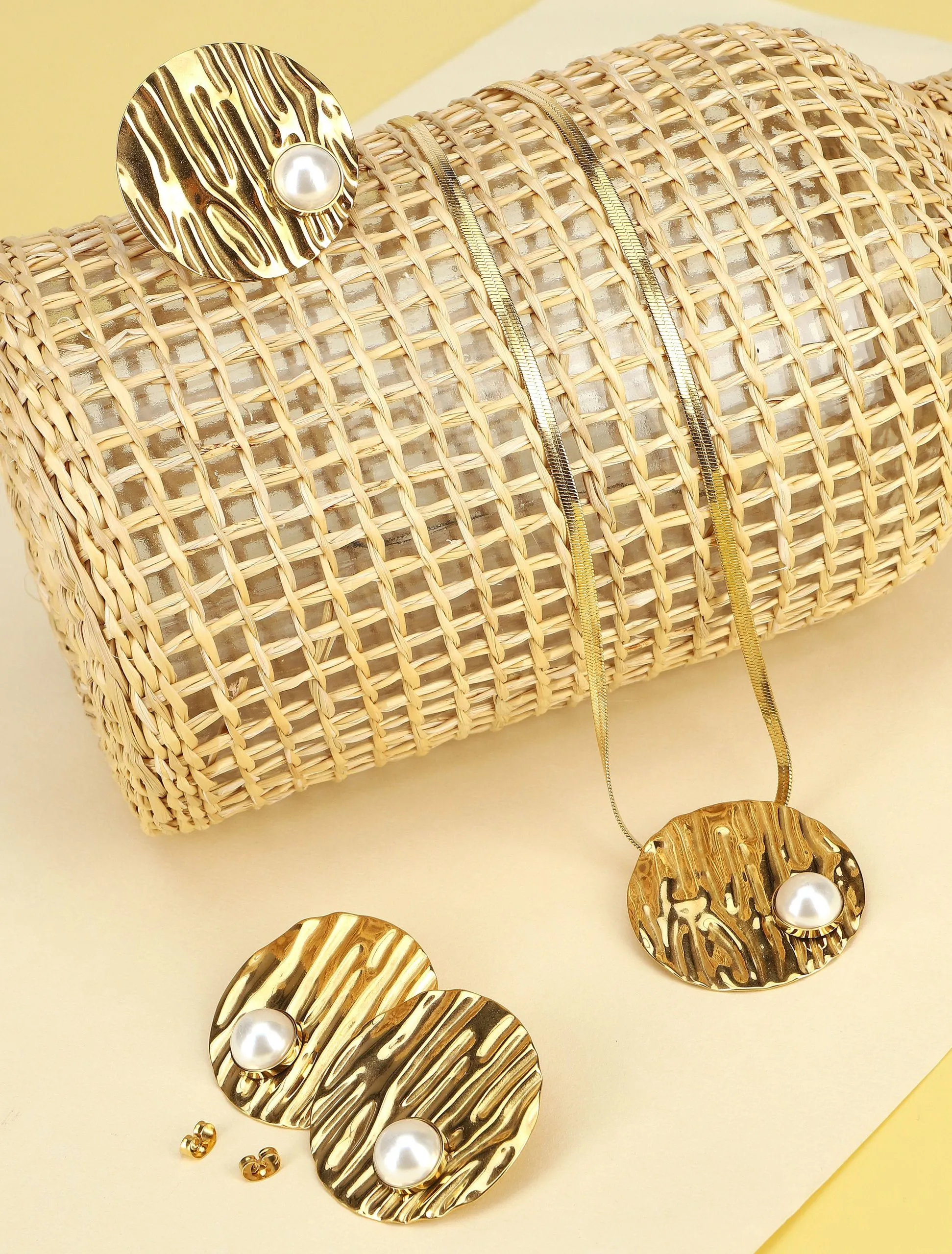 Parrure 3 sets texturés ornés de perles blanches - Or
