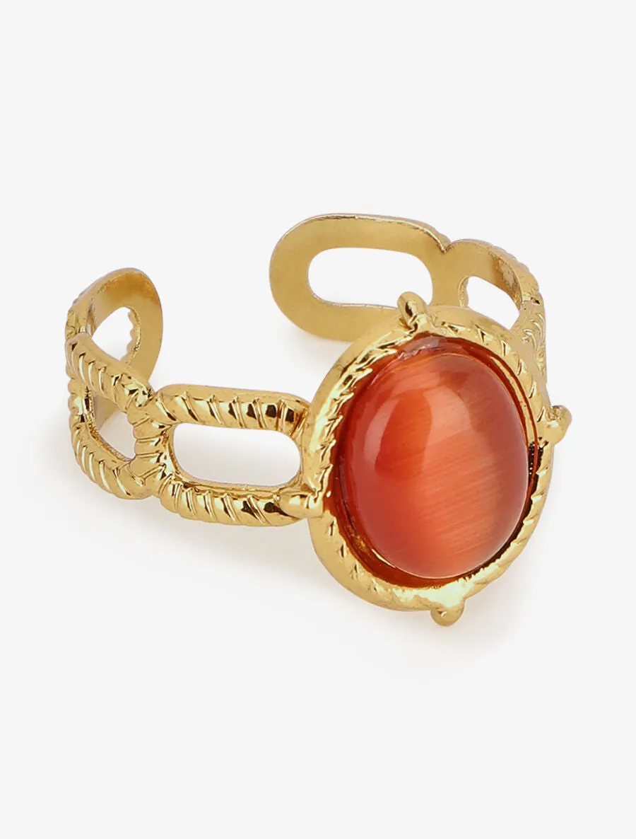 Bague ornée d'une perle ambre - Or