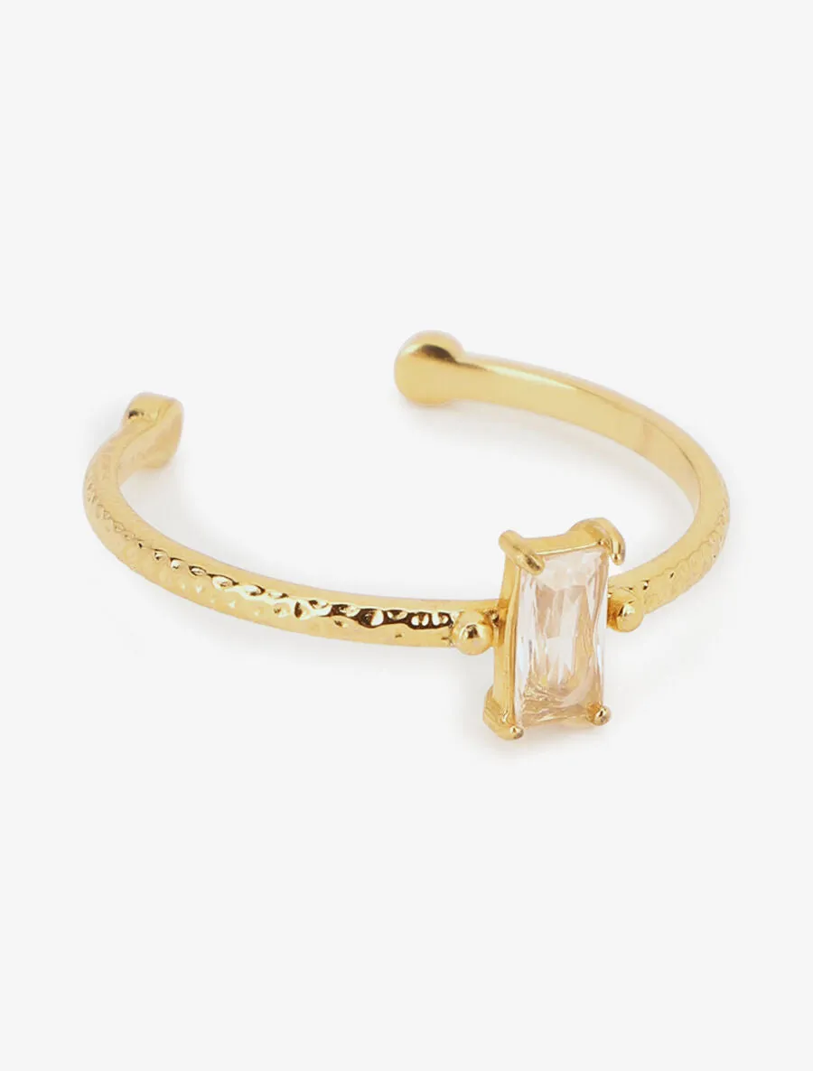 Bague ajustable martelé à pierre fantaisie - Or