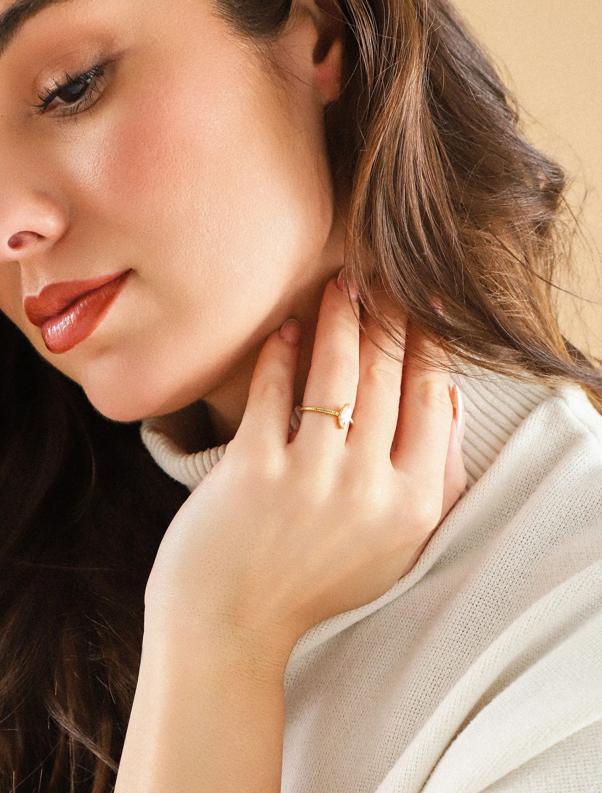 Bague ajustable à pierre marquise - Or