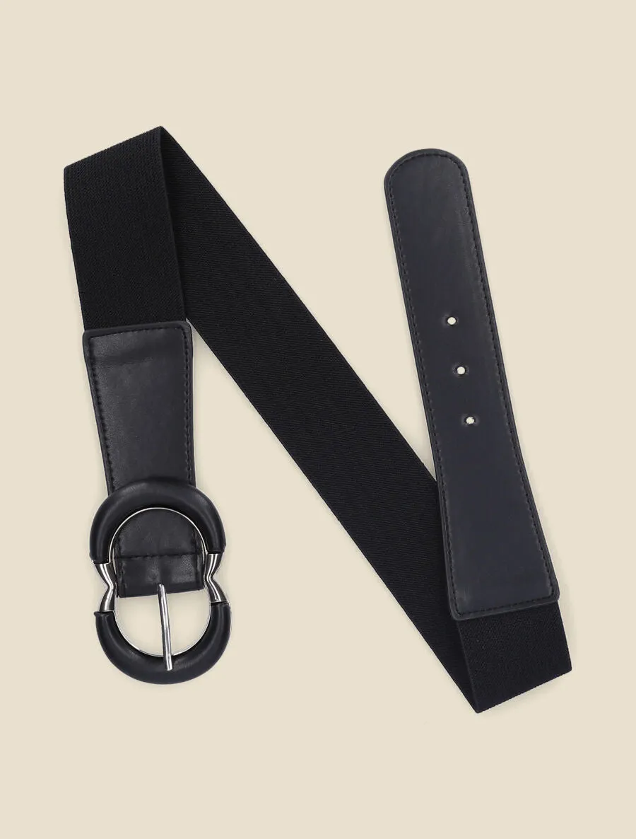 Ceinture élastiquée unie à boucle stylisée - Noir