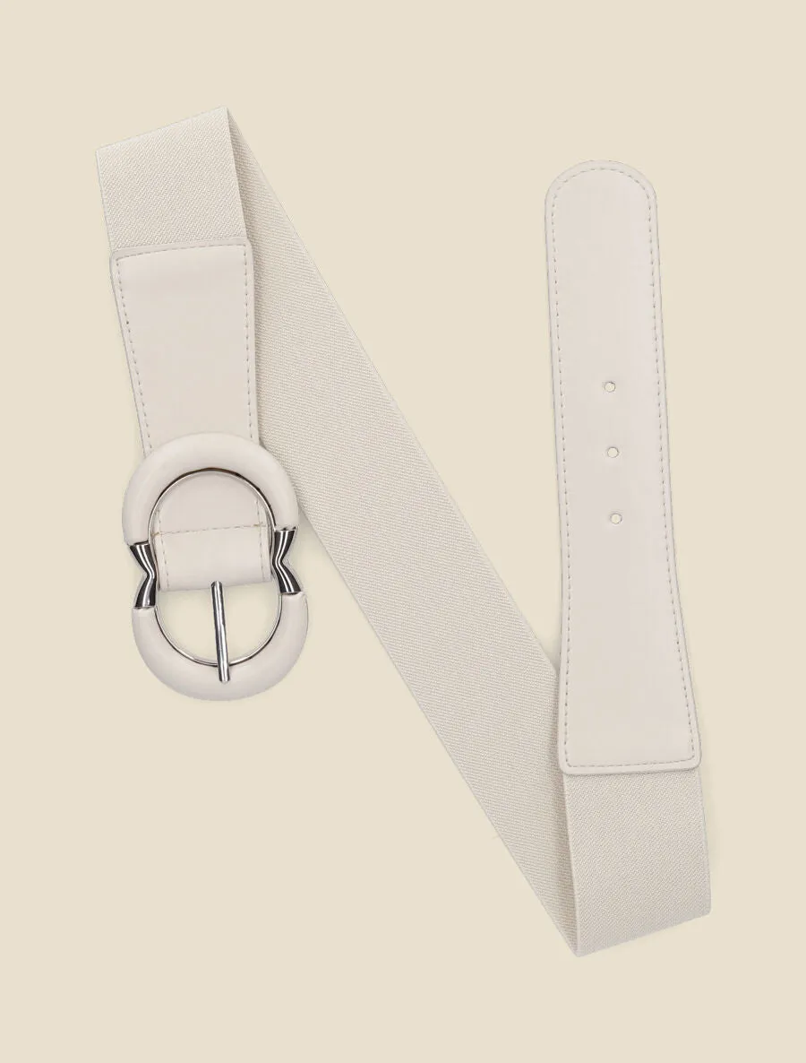 Ceinture élastiquée unie à boucle stylisée - Beige