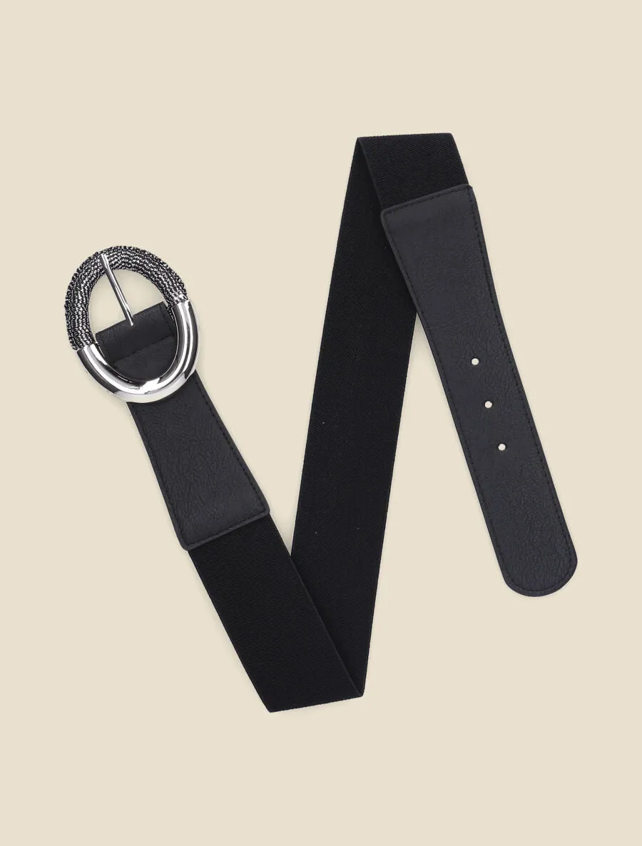 Ceinture élastiquée unie à boucle irisée - Noir