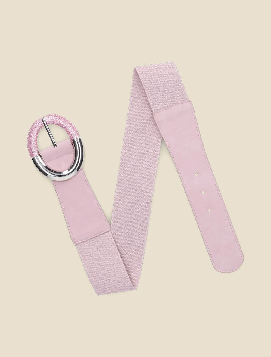 Ceinture élastiquée unie à boucle irisée - Rose