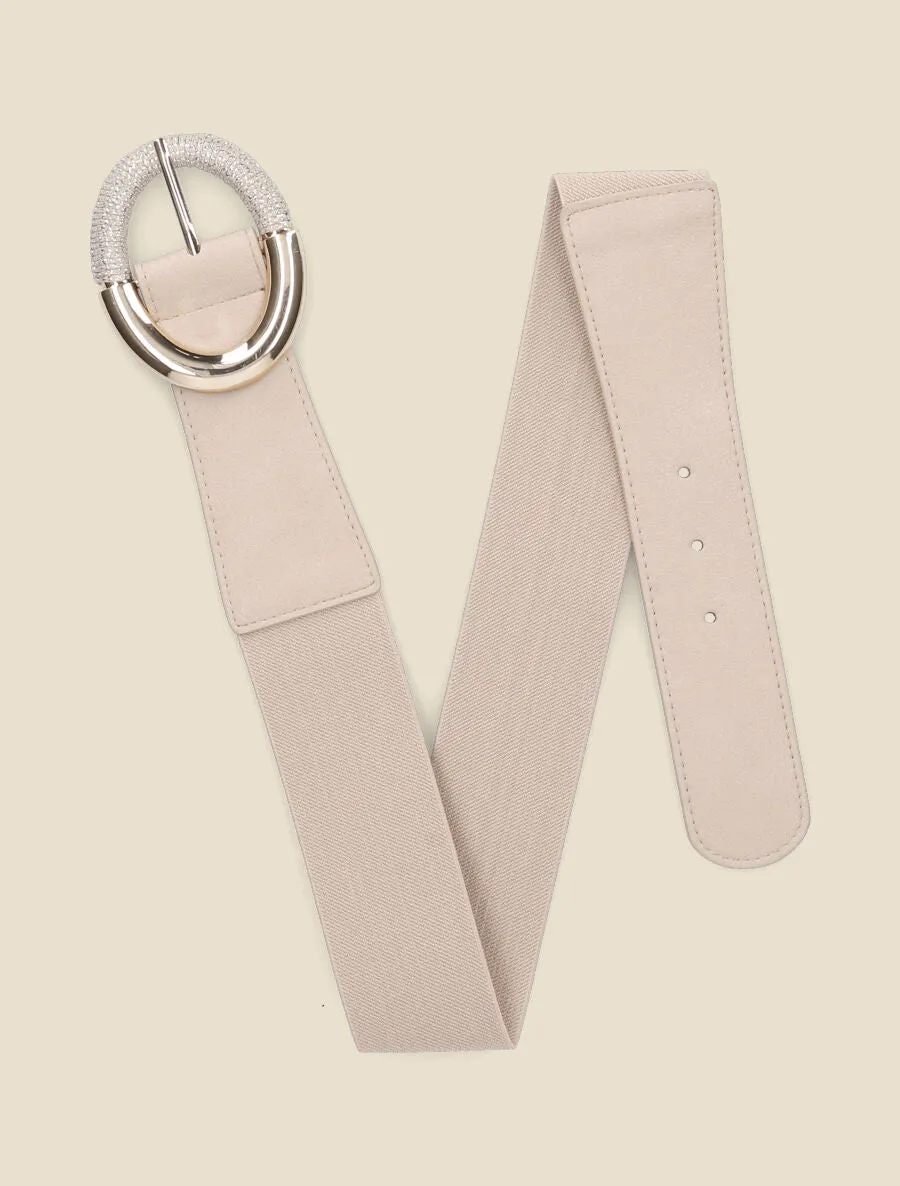 Ceinture élastiquée unie à boucle irisée - Taupe