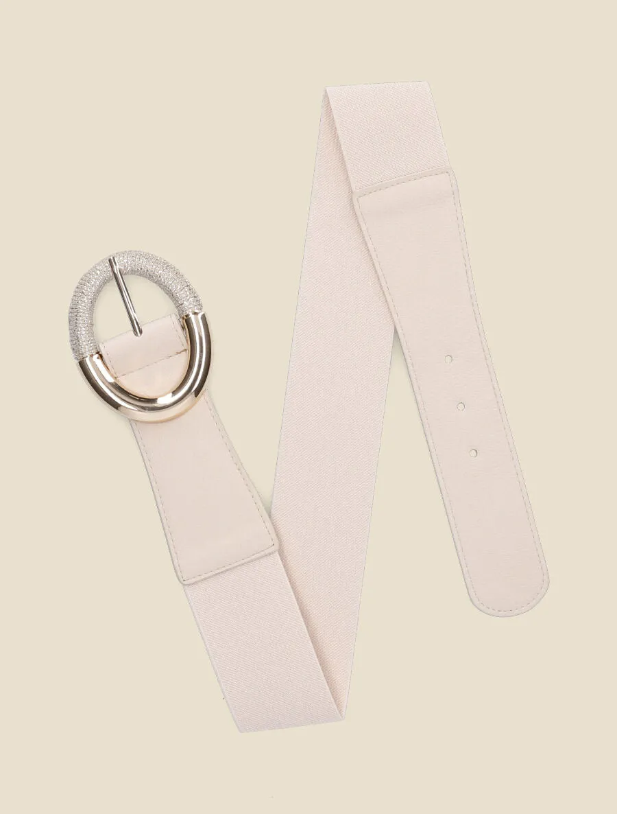 Ceinture élastiquée unie à boucle irisée - Beige