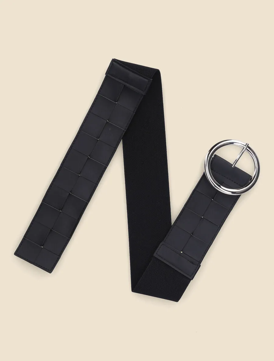Ceinture élastiquée effet tressé à boucle ronde - Noir