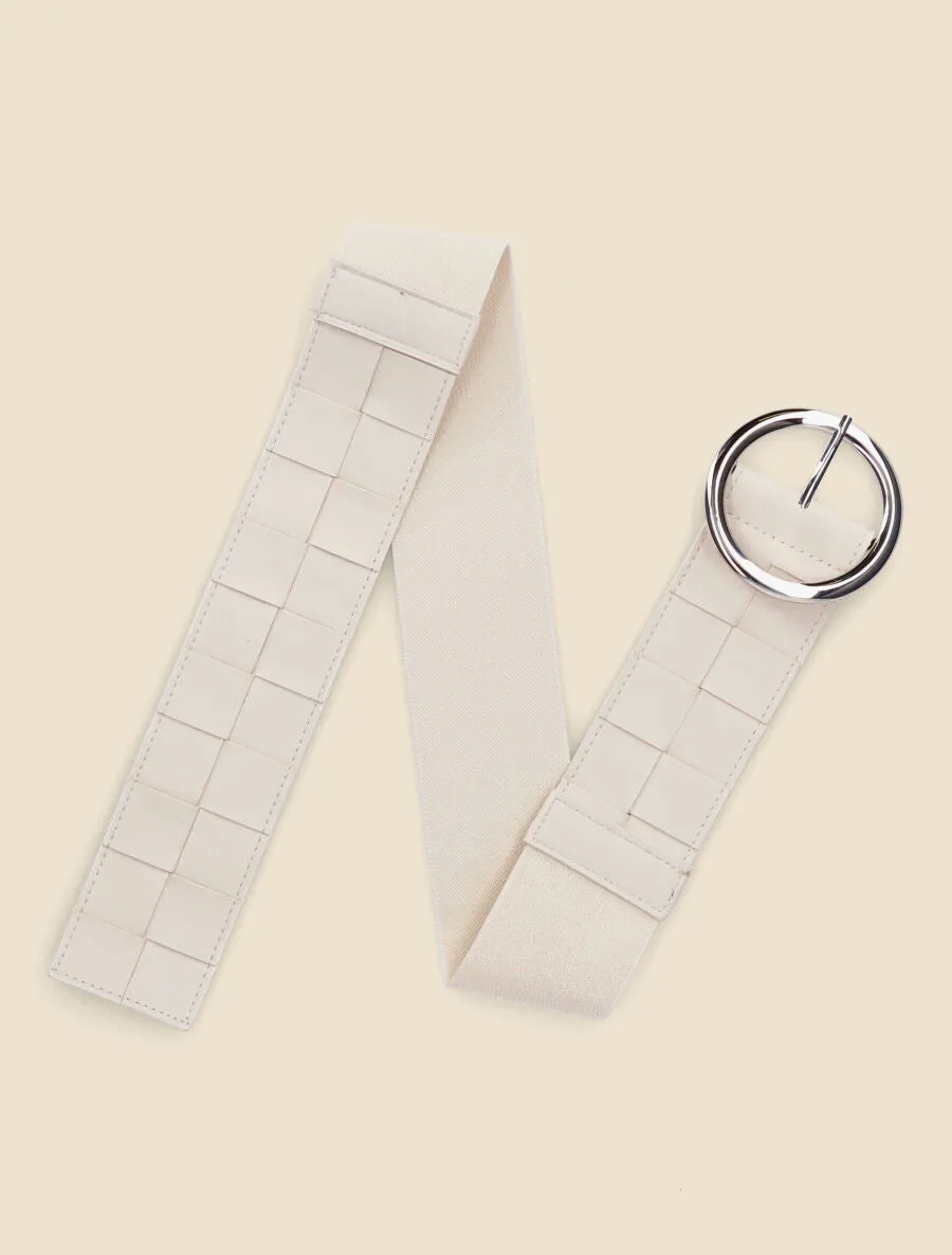 Ceinture élastiquée effet tressé à boucle ronde - Beige