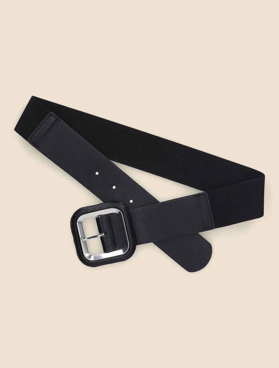 Ceinture à boucle carrée en simili - Noir