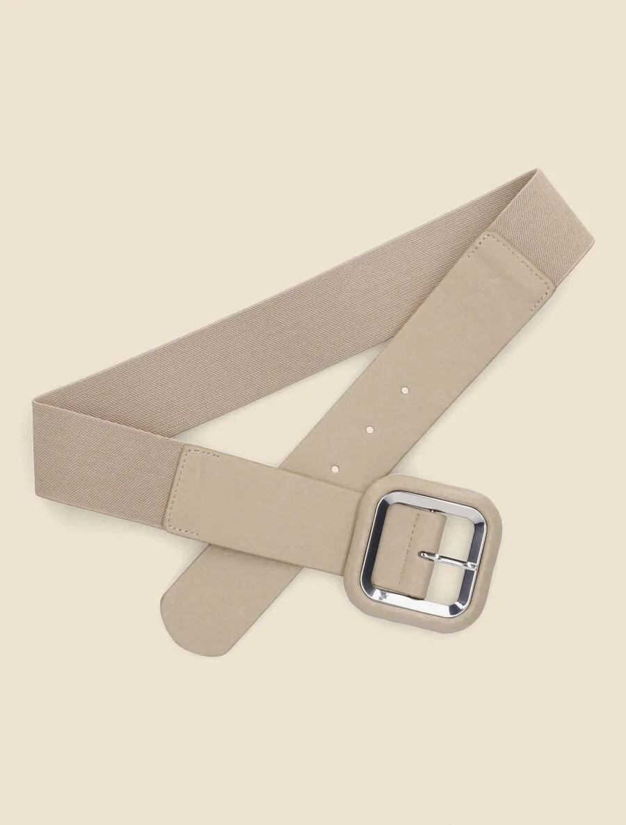 Ceinture à boucle carrée en simili - Beige