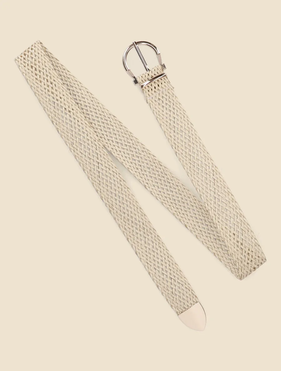 Ceinture tressée à boucle métallique - Beige