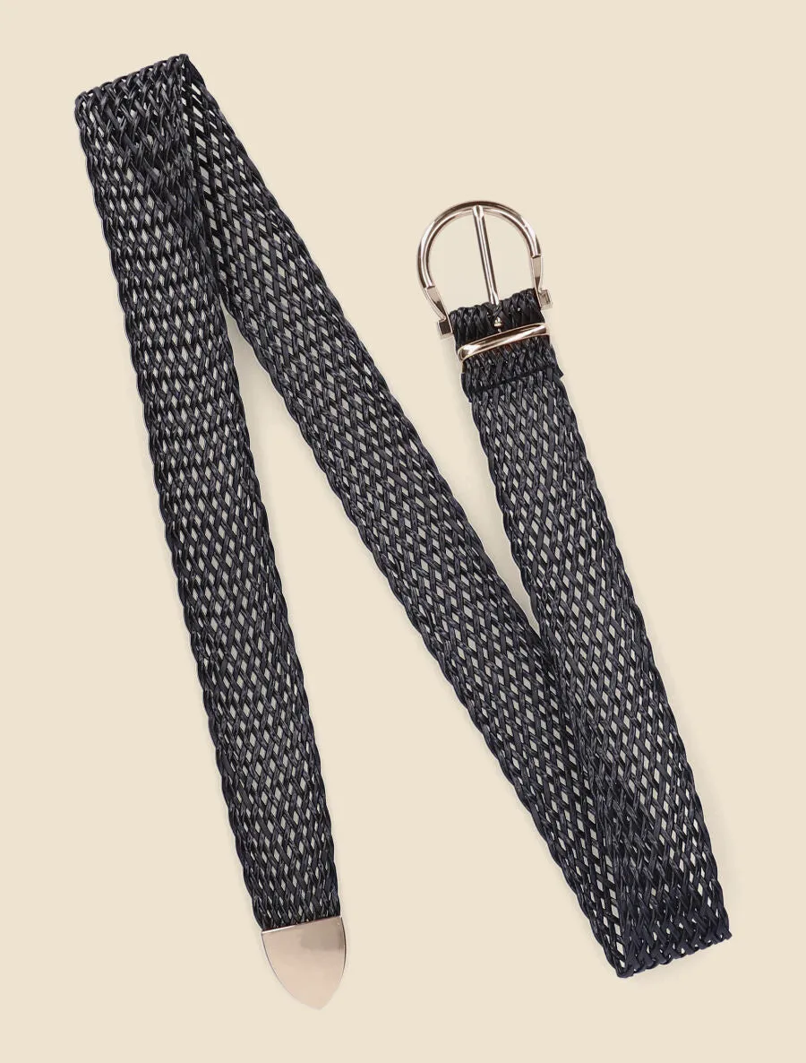 Ceinture tressée à boucle métallique - Noir