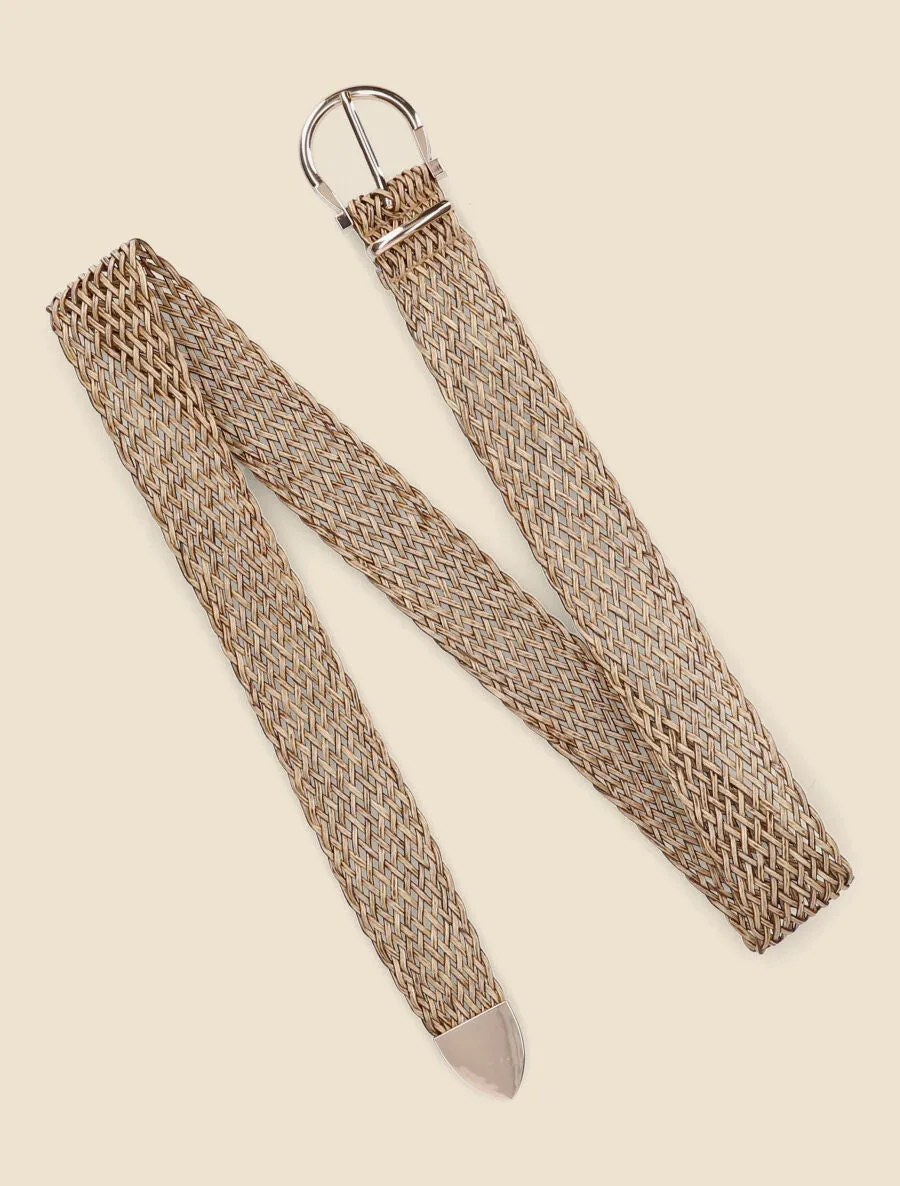 Ceinture tressée à boucle métallique - Taupe