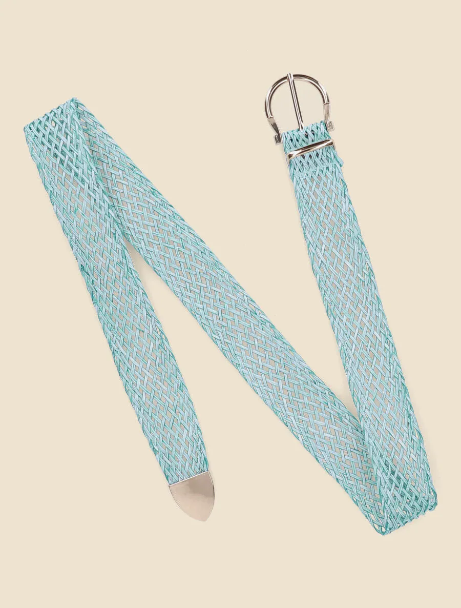 Ceinture tressée à boucle métallique - Bleu