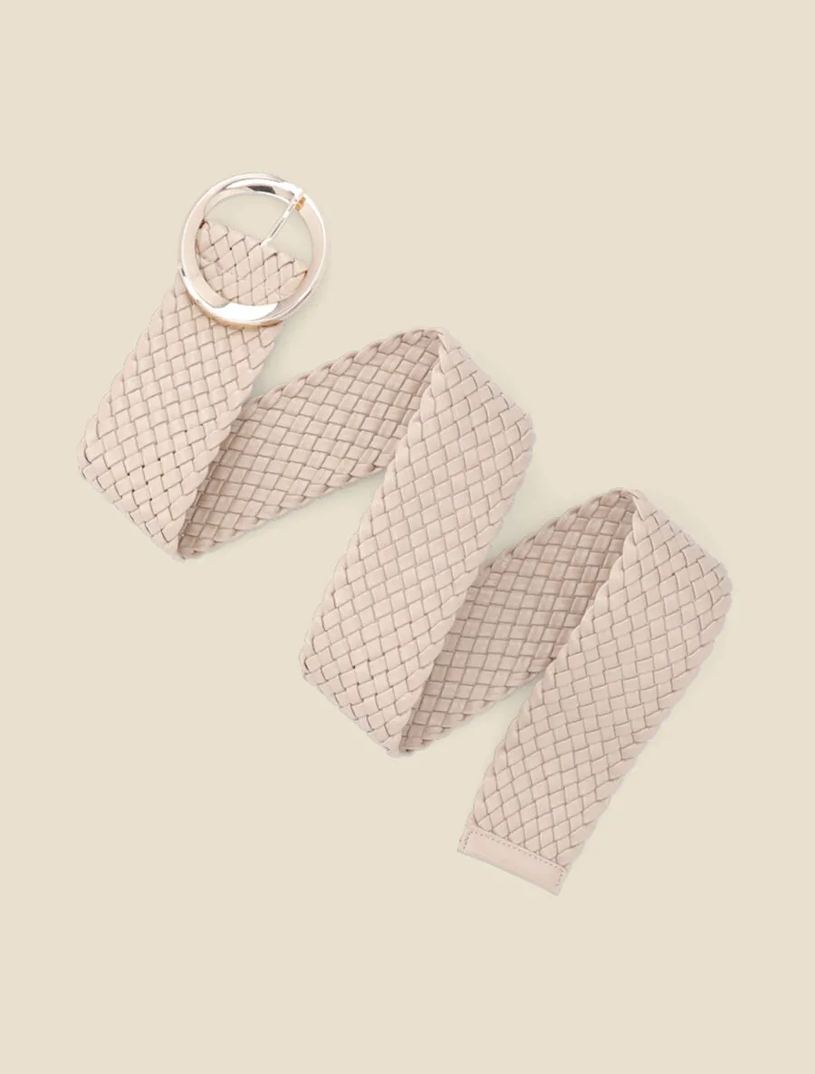 Ceinture tressée à boucle ronde dorée - Taupe