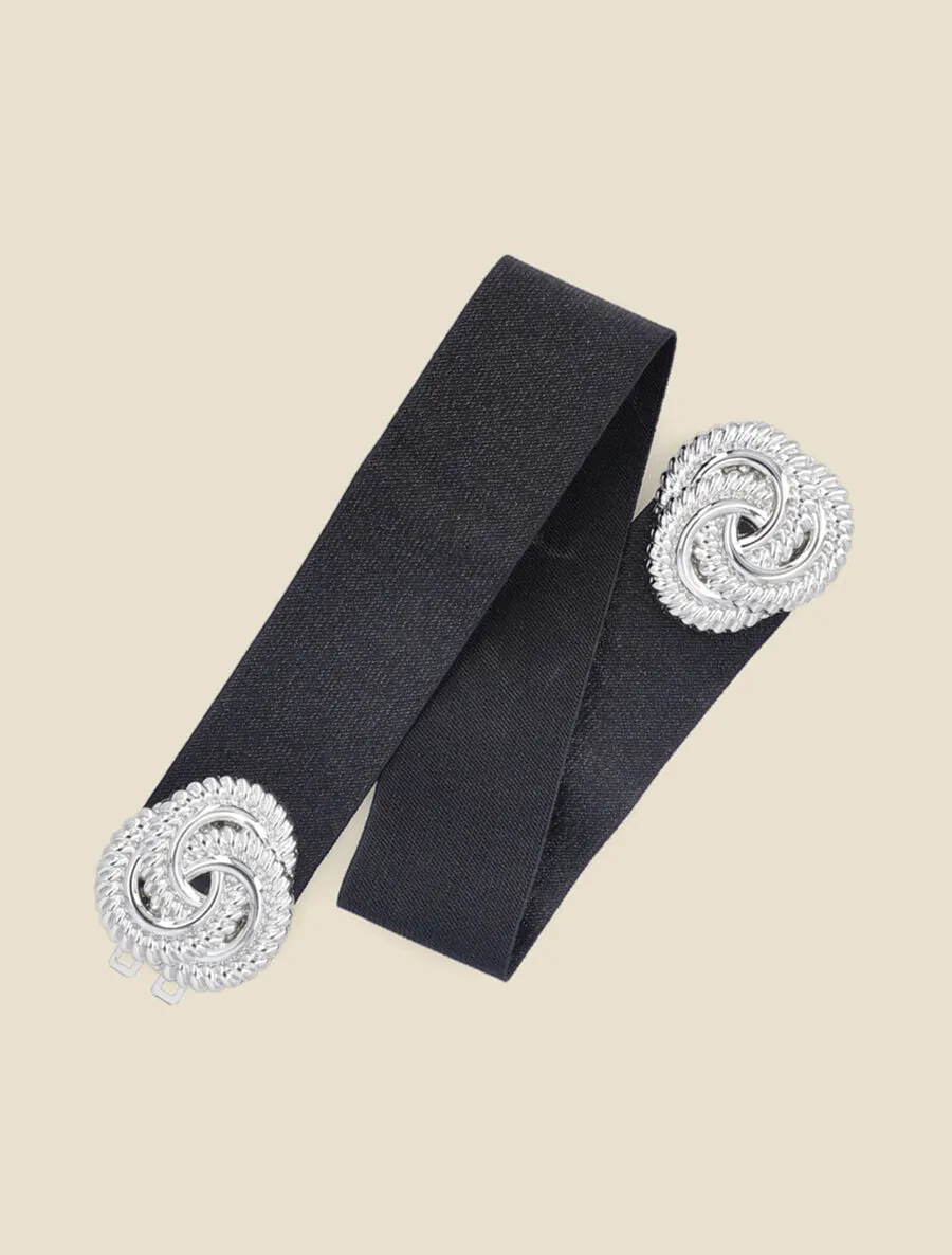 Ceinture irisée à boucles métalliques spirales stylisées - Noir/argenté