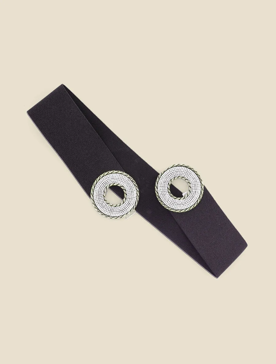 Ceinture irisée à boucles rondes à strass - Noir/or