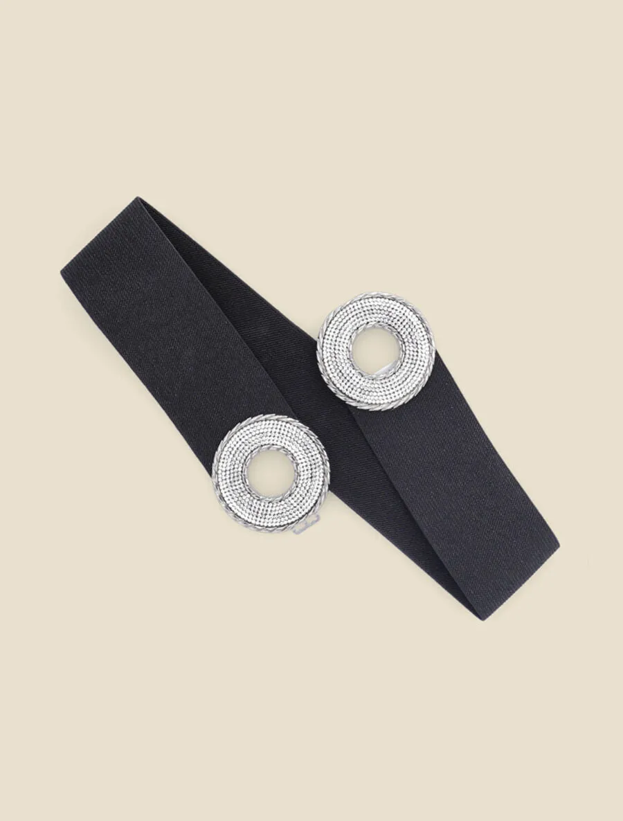 Ceinture irisée à boucles rondes à strass - Noir/argent