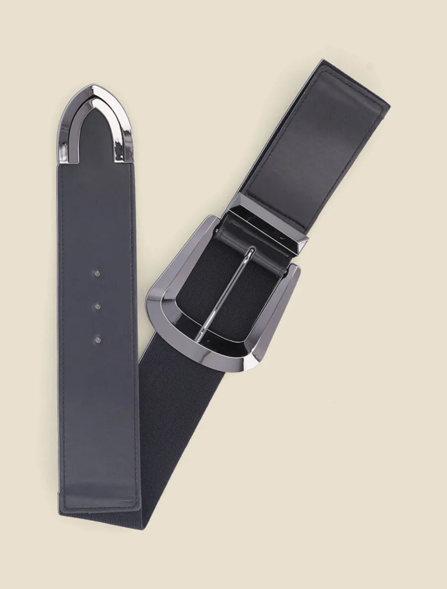 Ceinture à grosse boucle métallique - Noir