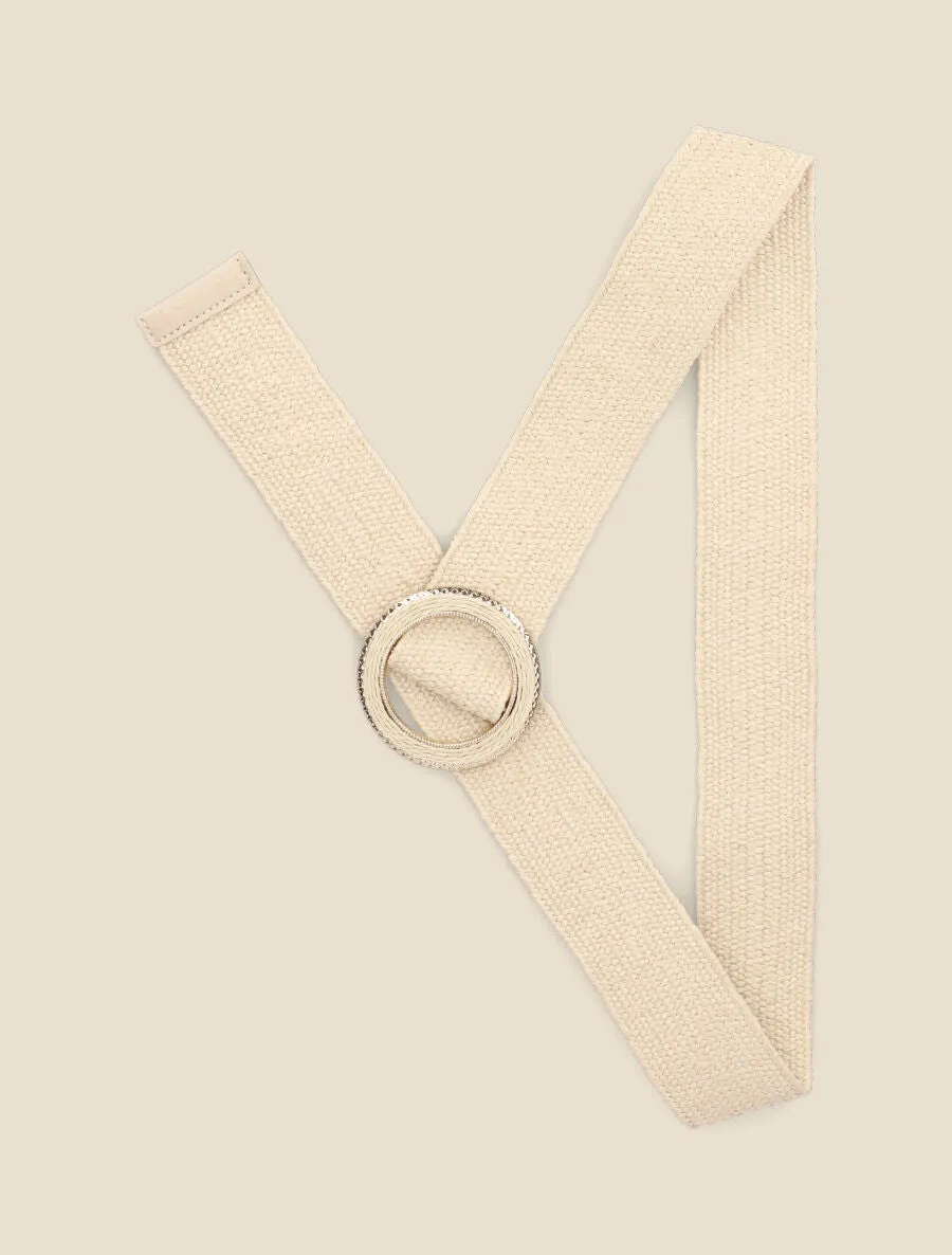 Ceinture en raphia à boucle ronde ciselée - Beige