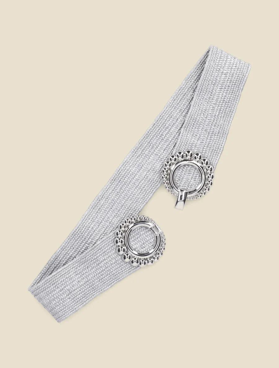 Ceinture en raphia à boucles rondes style perles - Gris