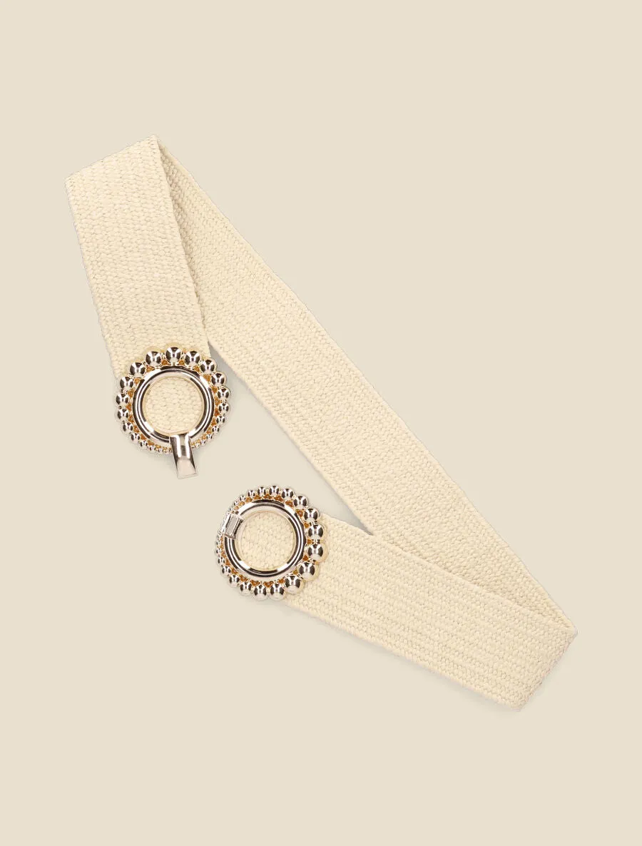 Ceinture en raphia à boucles rondes style perles - Beige