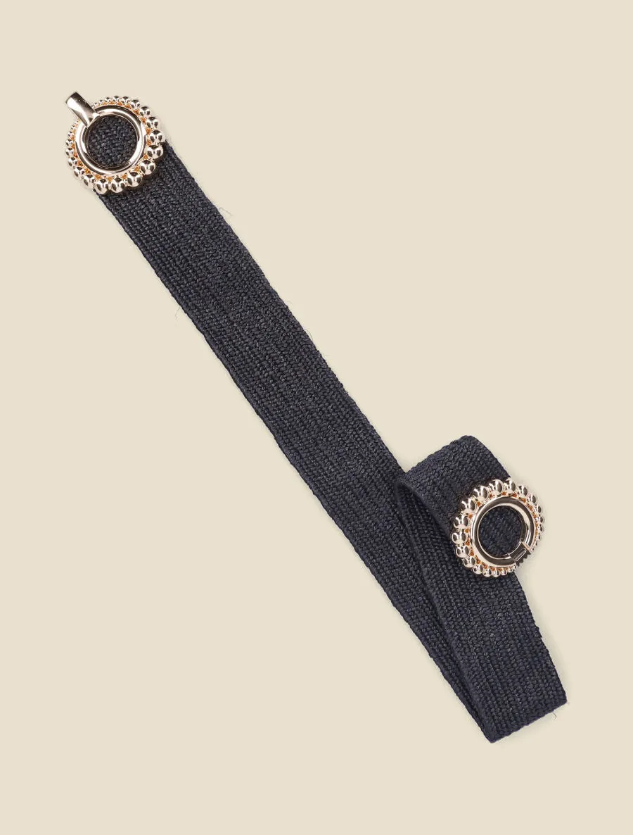 Ceinture en raphia à boucles rondes style perles - Noir