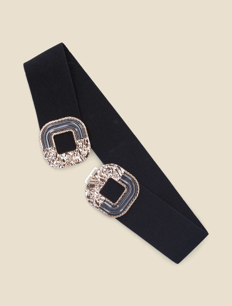 Ceinture à boucle martelée et laquée - Noir