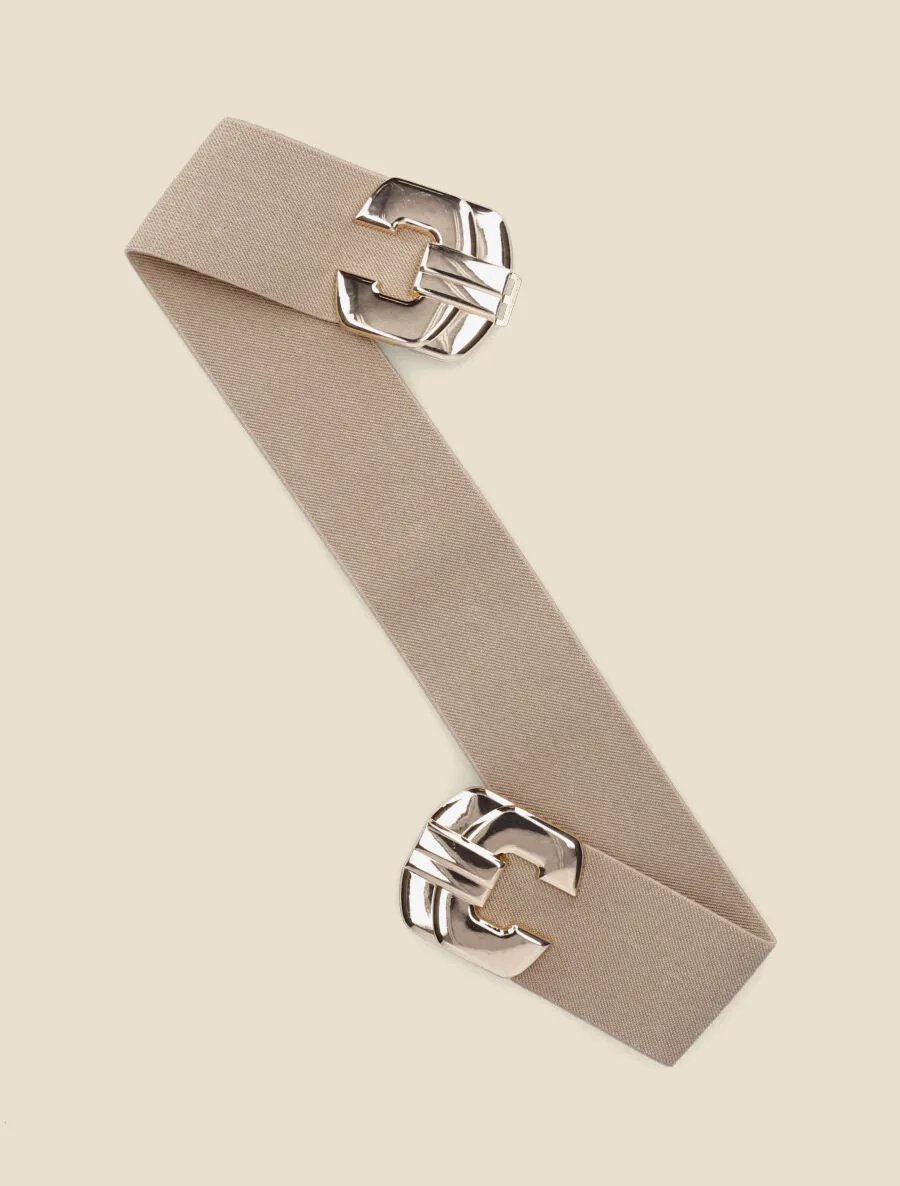 Ceinture élastiquée à boucle en croix stylisée - Taupe