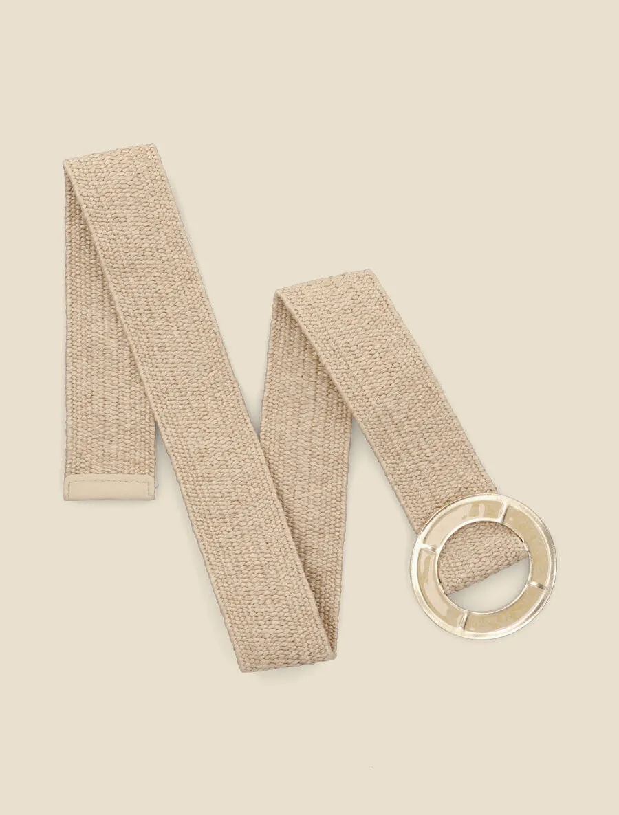 Ceinture en raphia à boucle ronde effet laqué - Taupe