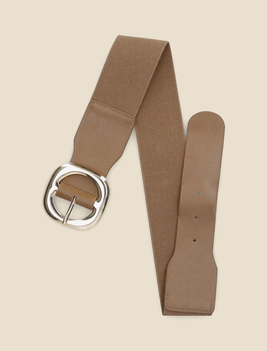 Ceinture élastiquée à boucle métallique à bords arrondis - Taupe