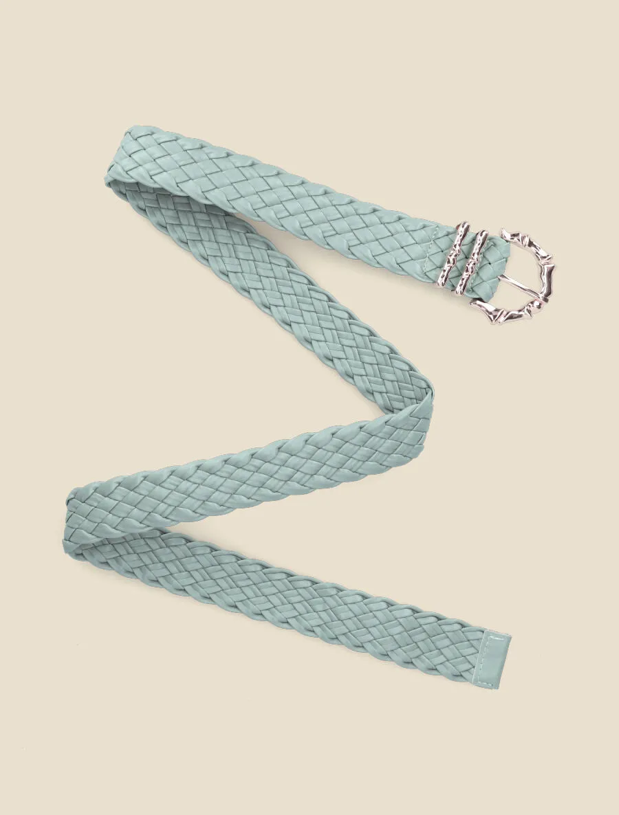 Ceinture en simili tressé à boucle style bambou - Vert d'eau