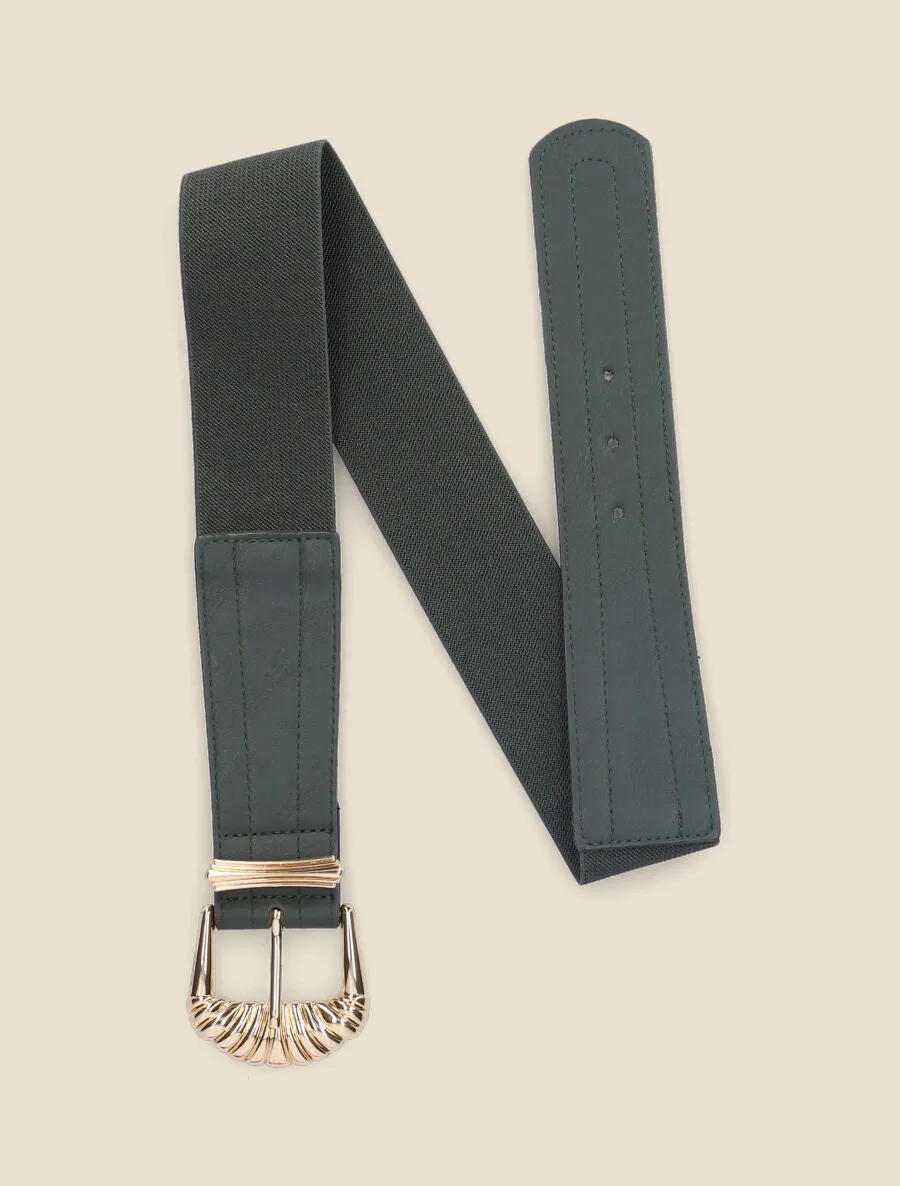 Ceinture bi-matière à boucle style coquillage - Vert