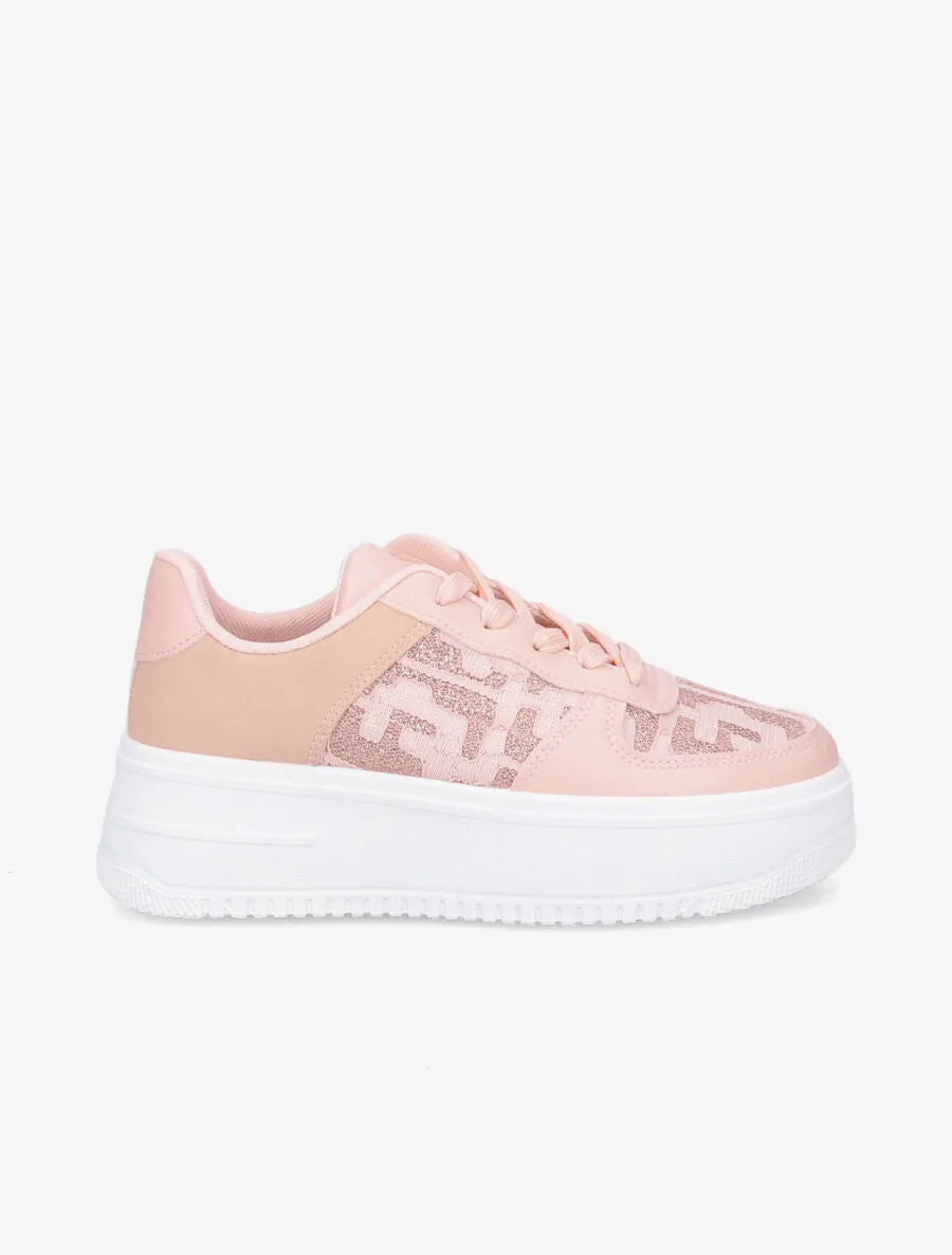 Baskets à plateformes en toile et motifs asymétriques irisés - Rose