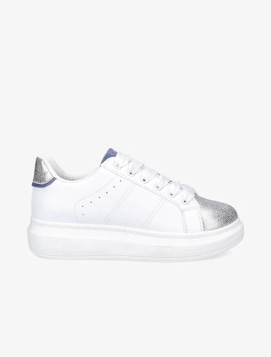 Baskets à contreforts et bouts texturés - Blanc/argent